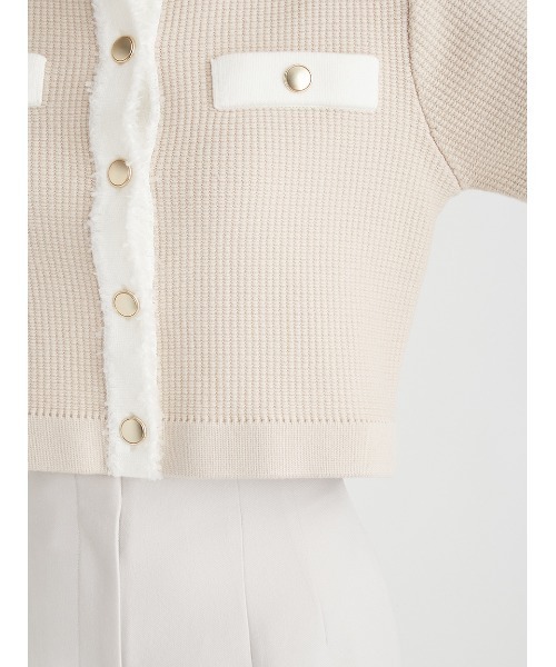 CELFORD（セルフォード）の「ツイード風フリンジデザインカーディガン（ニット/セーター・レディース・ピンクベージュ/ダークネイビー/オフホワイト・FREE）」の9枚目の写真