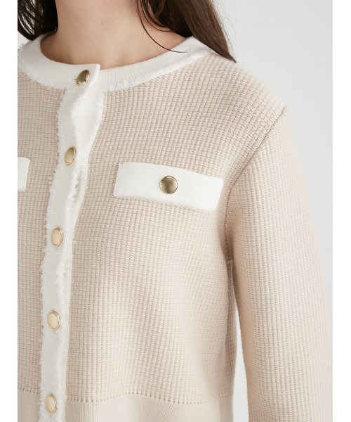 CELFORD（セルフォード）の「ツイード風フリンジデザインカーディガン（ニット/セーター・レディース・ピンクベージュ/ダークネイビー/オフホワイト・FREE）」の10枚目の写真