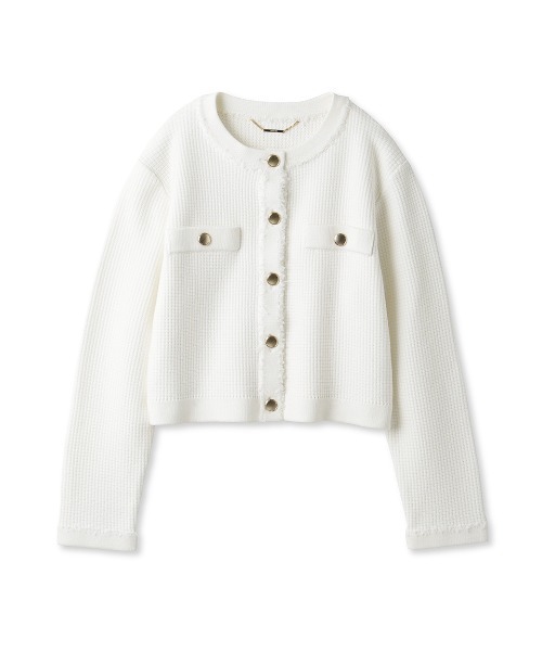 CELFORD（セルフォード）の「ツイード風フリンジデザインカーディガン（ニット/セーター・レディース・ピンクベージュ/ダークネイビー/オフホワイト・FREE）」の14枚目の写真