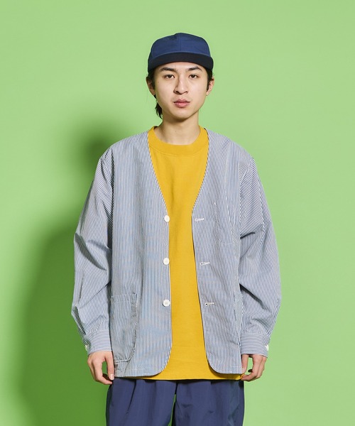 BURLAP OUTFITTER(バーラップアウトフィッター)の「PEN JACKET LW PRINTED / ペンジャケット ライトウェイト プリンテッド(ノーカラージャケット・メンズ・ブルー/チャコールグレー・MEDIUM/LARGE/X-LARGE/SMALL)」の17枚目の写真