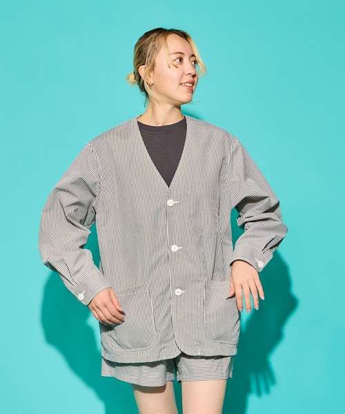 BURLAP OUTFITTER(バーラップアウトフィッター)の「PEN JACKET LW PRINTED / ペンジャケット ライトウェイト プリンテッド(ノーカラージャケット・メンズ・ブルー/チャコールグレー・MEDIUM/LARGE/X-LARGE/SMALL)」の10枚目の写真