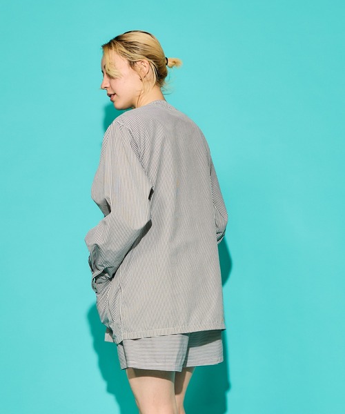 BURLAP OUTFITTER(バーラップアウトフィッター)の「PEN JACKET LW PRINTED / ペンジャケット ライトウェイト プリンテッド(ノーカラージャケット・メンズ・ブルー/チャコールグレー・MEDIUM/LARGE/X-LARGE/SMALL)」の11枚目の写真