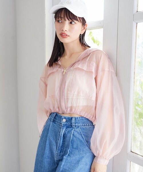 MAJESTIC LEGON（マジェスティックレゴン）の「シアーフードブルゾン（ブルゾン・レディース・アイボリー/ピンク/ブラック/グレー・MEDIUM）」の16枚目の写真