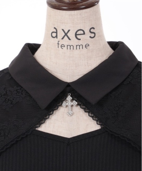 axes femme（アクシーズファム）の「クロスチャーム付トップス（Tシャツ/カットソー・レディース・ホワイト/サックスブルー/ブラック・FREE）」の4枚目の写真