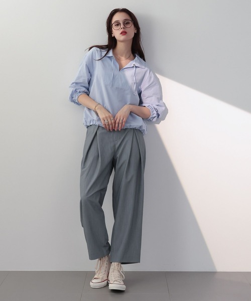 saloon（サルーン）の「SALOON(サルーン)/ 《新色登場》 T/Rライトツイルパンツ【手洗い可】（スラックス・レディース・グレー/ブラック/ライトブルー・FREE）」の7枚目の写真