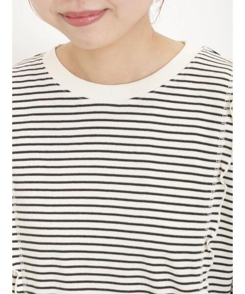 Samansa Mos2（サマンサ モスモス）の「【リサイクルコットン】メロー切替柄アソートトップス（Tシャツ/カットソー・レディース・ブルー/ブラック/グリーン/モカ・F）」の12枚目の写真