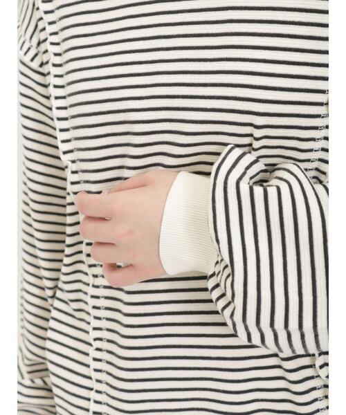 Samansa Mos2（サマンサ モスモス）の「【リサイクルコットン】メロー切替柄アソートトップス（Tシャツ/カットソー・レディース・ブルー/ブラック/グリーン/モカ・F）」の14枚目の写真