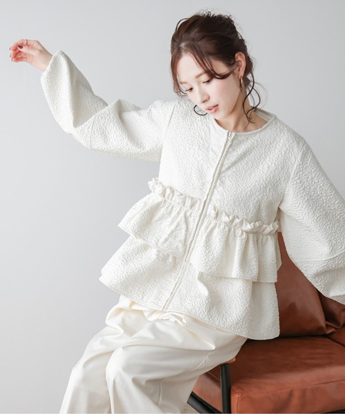 lilLilly リルリリーフリルシアーフリルブルゾン WHITE ジャケット lilLilly リルリリーフリルシアーフリルブルゾン WHITE