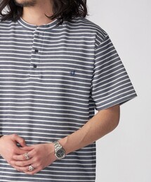 【WEB限定】SHIPS:〈手洗い可能/抗菌/防臭〉ワンポイント ロゴ バーズアイ ヘンリーネック Tシャツ
