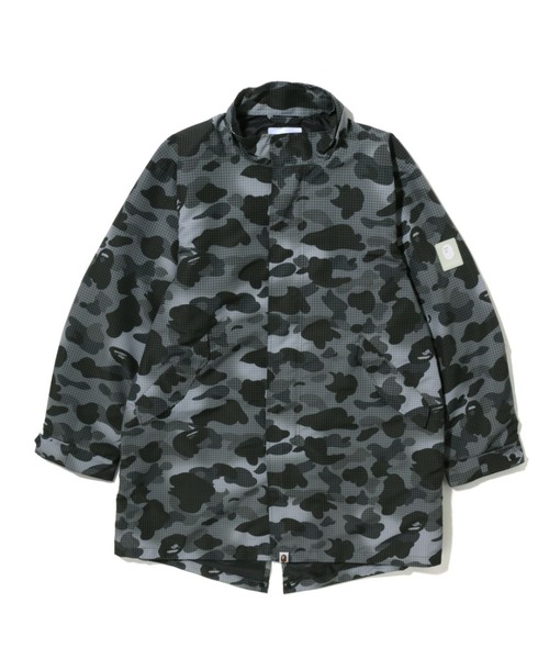 A BATHING APE（アベイシングエイプ）の「GRID CAMO  RELAXED FIT FISH TAIL COAT M（モッズコート・メンズ・ブラック・LARGE）」の2枚目の写真