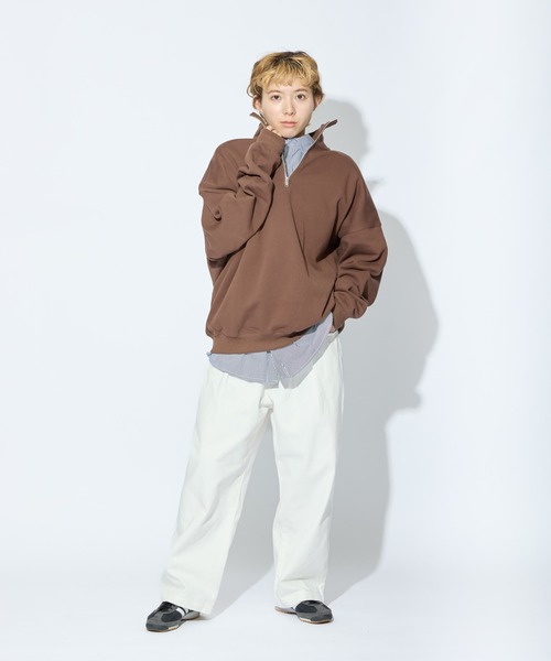 meltum（メルタム）の「【販売終了】HALF ZIP SWEAT / ハーフジップスウェット（スウェット・メンズ・ブラック/オートミール/ブラウン/クリーム/グレー・FREE）」の18枚目の写真
