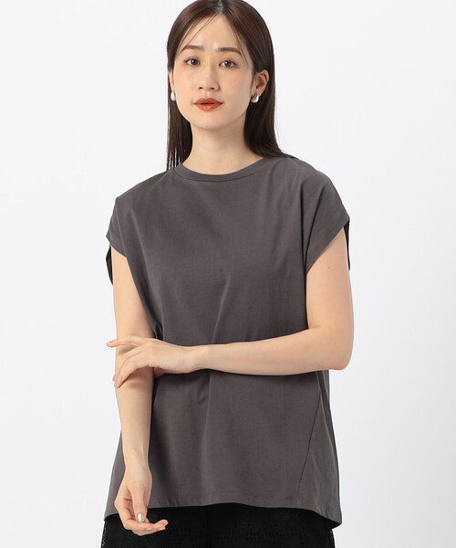 COMME CA ISM(コムサイズム)の「綿100% フレンチスリーブ カットソー(Tシャツ/カットソー・レディース・チャコール/ベージュ/ライラック/ホワイト・FREE)」の2枚目の写真