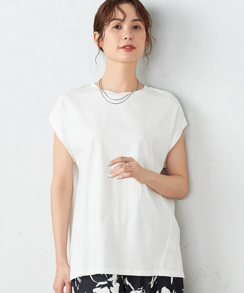 COMME CA ISM(コムサイズム)の「綿100% フレンチスリーブ カットソー(Tシャツ/カットソー・レディース・チャコール/ベージュ/ライラック/ホワイト・FREE)」の6枚目の写真