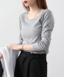 atONE Uネック8分袖コットンフライスTシャツ