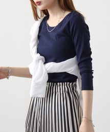 atONE Uネック8分袖コットンフライスTシャツ