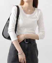 atONE Uネック8分袖コットンフライスTシャツ
