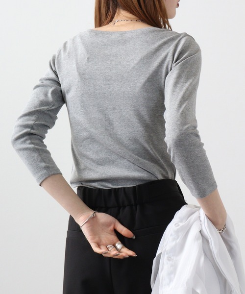 atONE(アットワン)の「atONE Uネック8分袖コットンフライスTシャツ(Tシャツ/カットソー・レディース・杢グレー/チャコールグレー/ブラック/ホワイト/ネイビー・L/LL/3L/4L/M)」の22枚目の写真