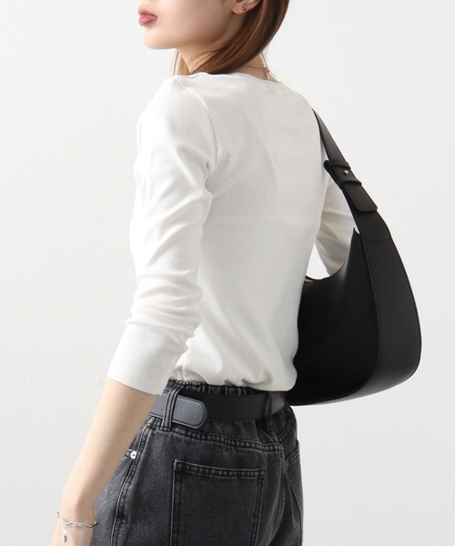 atONE(アットワン)の「atONE Uネック8分袖コットンフライスTシャツ(Tシャツ/カットソー・レディース・杢グレー/チャコールグレー/ブラック/ホワイト/ネイビー・L/LL/3L/4L/M)」の7枚目の写真