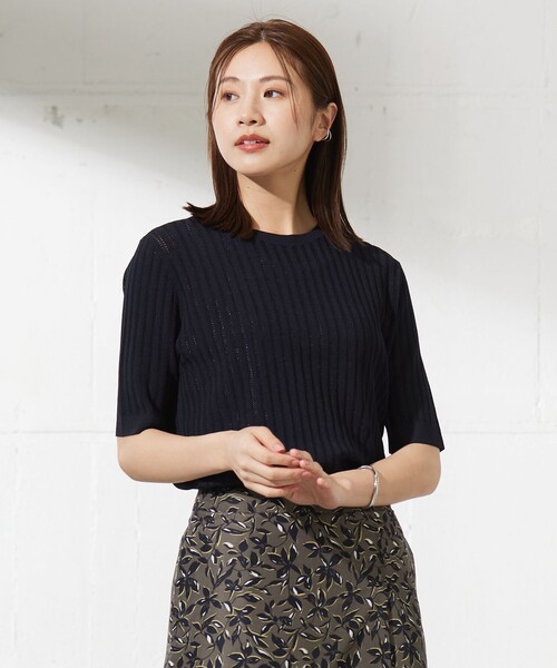 J.PRESS Ladies(J.プレス レディス)の「【洗える・抗菌防臭】VISCOSE STRETCH サマー ニット(ニット/セーター・レディース・アイボリー系/ネイビー系/イエロー系/ターコイズブルー系・SMALL)」の2枚目の写真