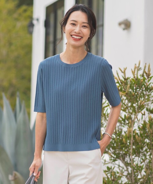 J.PRESS Ladies(J.プレス レディス)の「【洗える・抗菌防臭】VISCOSE STRETCH サマー ニット(ニット/セーター・レディース・アイボリー系/ネイビー系/イエロー系/ターコイズブルー系・SMALL)」の3枚目の写真