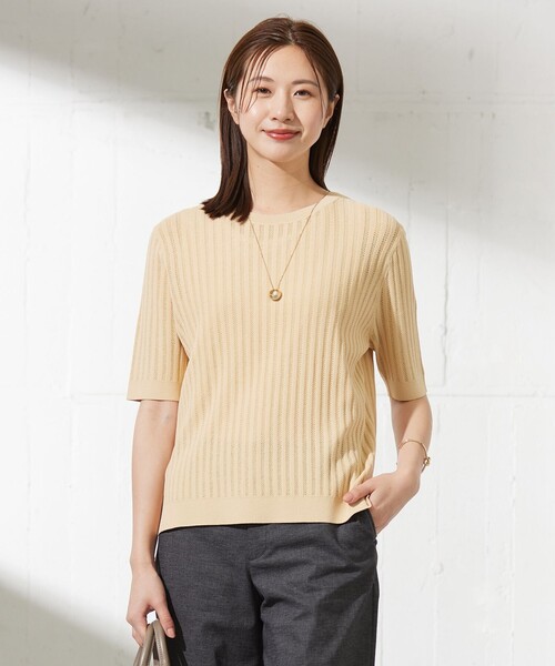 J.PRESS Ladies(J.プレス レディス)の「【洗える・抗菌防臭】VISCOSE STRETCH サマー ニット(ニット/セーター・レディース・アイボリー系/ネイビー系/イエロー系/ターコイズブルー系・SMALL)」の4枚目の写真