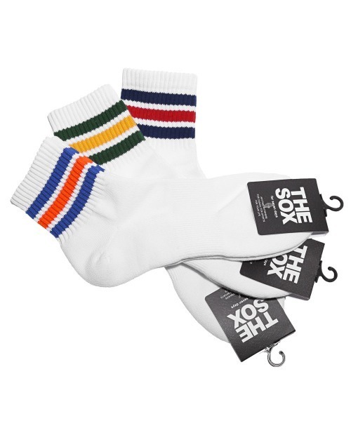 THE SOX（ザ ソックス）の「THESOX(ザソックス)配色3本ラインショートソックス（ソックス/靴下・メンズ・ブルー/ネイビー/グリーン・FREE）」の4枚目の写真