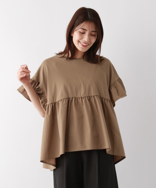 FOUND GOOD（ファウンドグッド）の「布帛切替プルオーバー（Tシャツ/カットソー・レディース・ブラック/ホワイト系5/グリーン系5/ブラウン系8/イエロー系5/グレー系8/ブルー系5/ベージュ/レッド系5・L/M/S）」の5枚目の写真