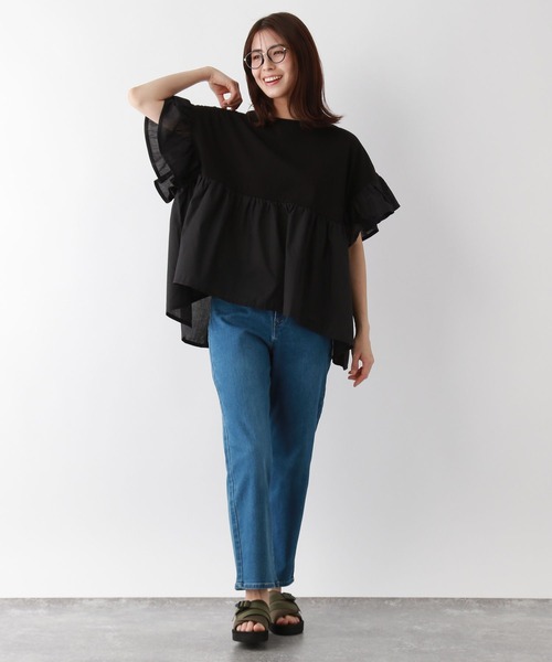 FOUND GOOD（ファウンドグッド）の「布帛切替プルオーバー（Tシャツ/カットソー・レディース・ブラック/ホワイト系5/グリーン系5/ブラウン系8/イエロー系5/グレー系8/ブルー系5/ベージュ/レッド系5・L/M/S）」の18枚目の写真