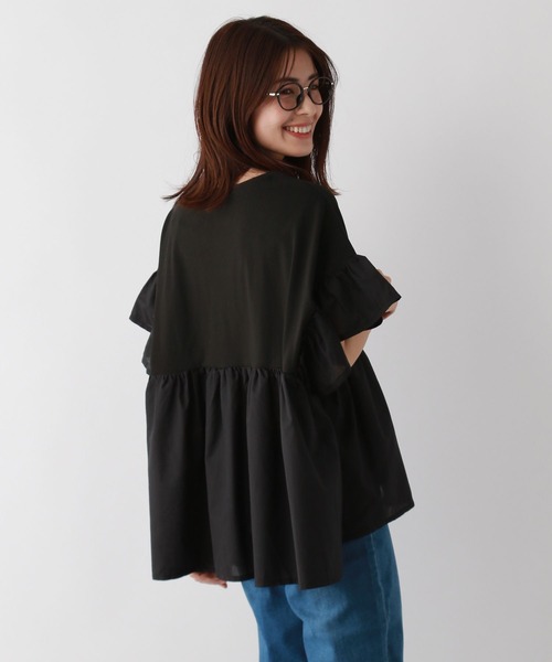 FOUND GOOD（ファウンドグッド）の「布帛切替プルオーバー（Tシャツ/カットソー・レディース・ブラック/ホワイト系5/グリーン系5/ブラウン系8/イエロー系5/グレー系8/ブルー系5/ベージュ/レッド系5・L/M/S）」の22枚目の写真