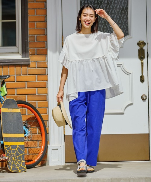 FOUND GOOD（ファウンドグッド）の「布帛切替プルオーバー（Tシャツ/カットソー・レディース・ブラック/ホワイト系5/グリーン系5/ブラウン系8/イエロー系5/グレー系8/ブルー系5/ベージュ/レッド系5・L/M/S）」の10枚目の写真