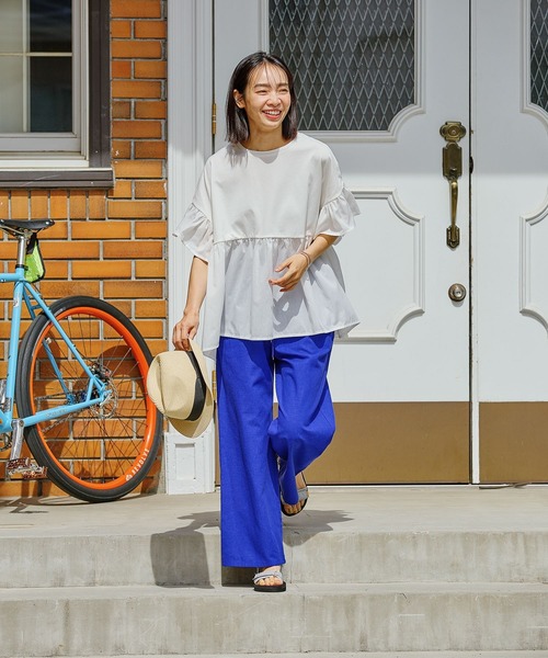 FOUND GOOD（ファウンドグッド）の「布帛切替プルオーバー（Tシャツ/カットソー・レディース・ブラック/ホワイト系5/グリーン系5/ブラウン系8/イエロー系5/グレー系8/ブルー系5/ベージュ/レッド系5・L/M/S）」の11枚目の写真