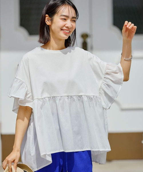 FOUND GOOD（ファウンドグッド）の「布帛切替プルオーバー（Tシャツ/カットソー・レディース・ブラック/ホワイト系5/グリーン系5/ブラウン系8/イエロー系5/グレー系8/ブルー系5/ベージュ/レッド系5・L/M/S）」の12枚目の写真