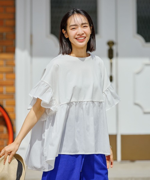 FOUND GOOD（ファウンドグッド）の「布帛切替プルオーバー（Tシャツ/カットソー・レディース・ブラック/ホワイト系5/グリーン系5/ブラウン系8/イエロー系5/グレー系8/ブルー系5/ベージュ/レッド系5・L/M/S）」の13枚目の写真