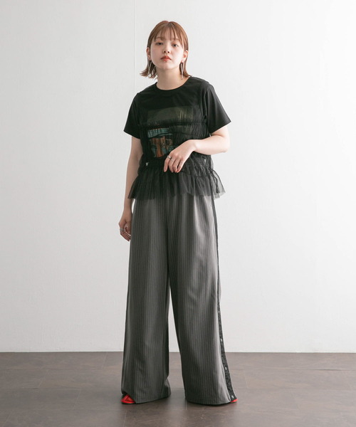 KBF（ケイビーエフ）の「ストライプWIDEトラックパンツ（その他パンツ・レディース・ブルー系その他/グレー系その他・ONE）」の9枚目の写真