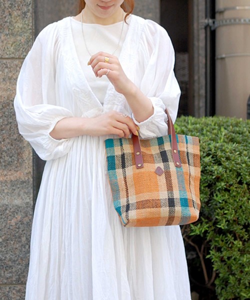 CLEDRAN(クレドラン)の「CL3666 CHECK PATTERN TOTE ジュートバッグ(トートバッグ・レディース・オレンジ/ブラック・FREE)」の4枚目の写真