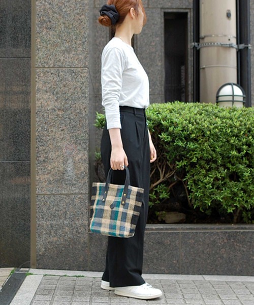 CLEDRAN(クレドラン)の「CL3666 CHECK PATTERN TOTE ジュートバッグ(トートバッグ・レディース・オレンジ/ブラック・FREE)」の5枚目の写真