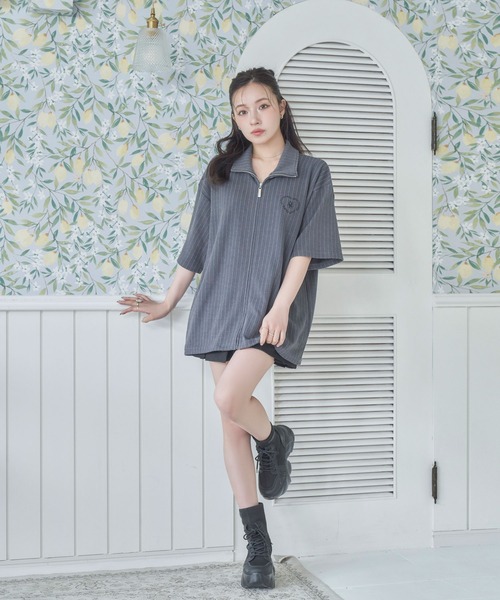 ANDGEEBEE（アンジービー）の「UNISEX フルジップケーブルトップス（その他トップス・レディース・ネイビー/チャコールグレー・FREE）」の5枚目の写真