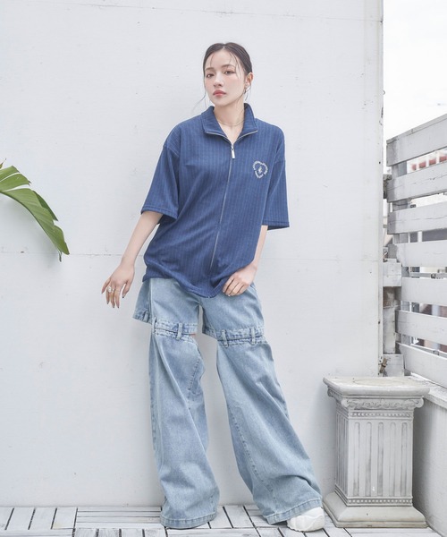 ANDGEEBEE（アンジービー）の「UNISEX フルジップケーブルトップス（その他トップス・レディース・ネイビー/チャコールグレー・FREE）」の8枚目の写真