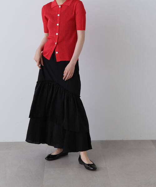 N.（N. Natural Beauty Basic）（エヌエヌナチュラルビューティーベーシック）の「◆ラウンドティアードボリュームスカート（スカート・レディース・ブラック/ホワイト・MEDIUM）」の6枚目の写真