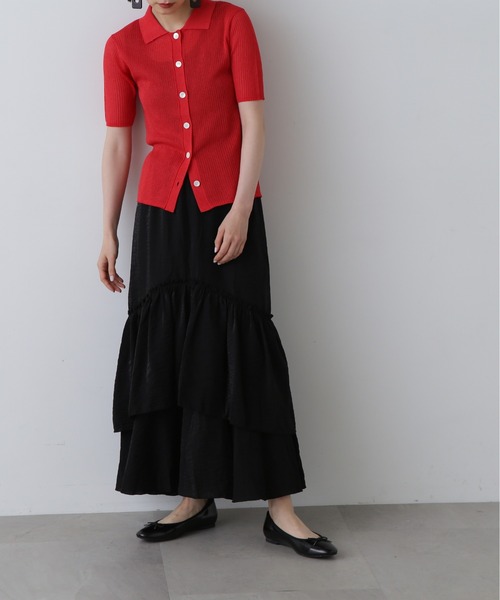 N.（N. Natural Beauty Basic）（エヌエヌナチュラルビューティーベーシック）の「◆ラウンドティアードボリュームスカート（スカート・レディース・ブラック/ホワイト・MEDIUM）」の4枚目の写真