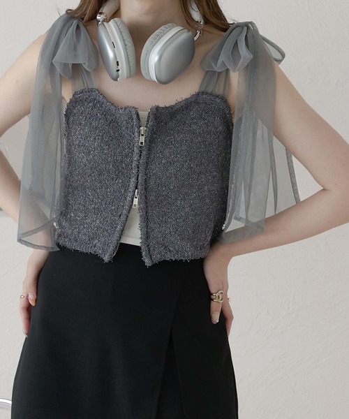 Ambre Neige(アンブルネージュ)の「2way double zip glitter tulle bustier / 2wayWジップラメチュールビスチェ(キャミソール・レディース・チャコールグレー/ライトグレー/アイボリー・FREE)」の2枚目の写真