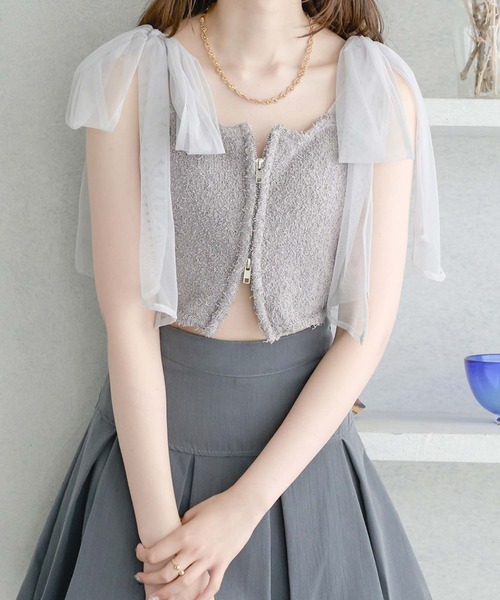 Ambre Neige(アンブルネージュ)の「2way double zip glitter tulle bustier / 2wayWジップラメチュールビスチェ(キャミソール・レディース・チャコールグレー/ライトグレー/アイボリー・FREE)」の13枚目の写真