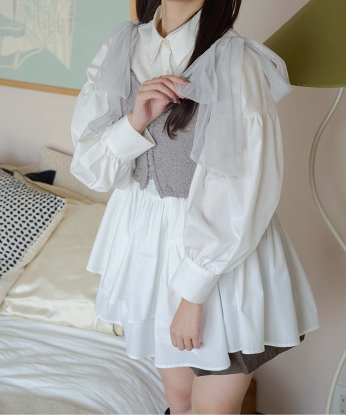 Ambre Neige(アンブルネージュ)の「2way double zip glitter tulle bustier / 2wayWジップラメチュールビスチェ(キャミソール・レディース・チャコールグレー/ライトグレー/アイボリー・FREE)」の8枚目の写真