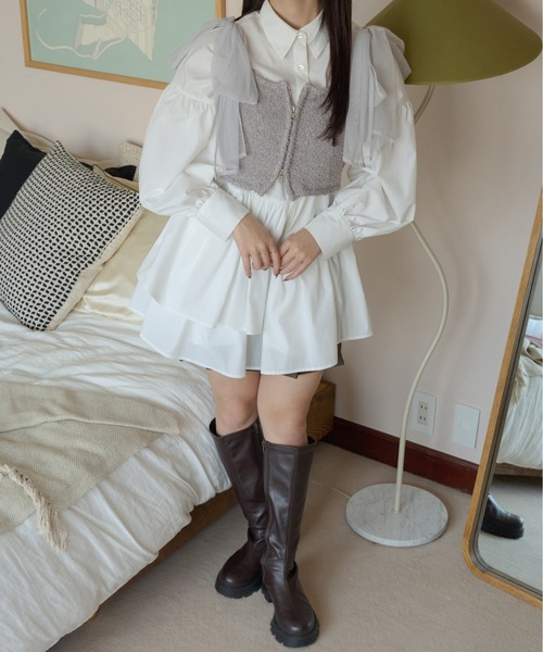 Ambre Neige(アンブルネージュ)の「2way double zip glitter tulle bustier / 2wayWジップラメチュールビスチェ(キャミソール・レディース・チャコールグレー/ライトグレー/アイボリー・FREE)」の10枚目の写真