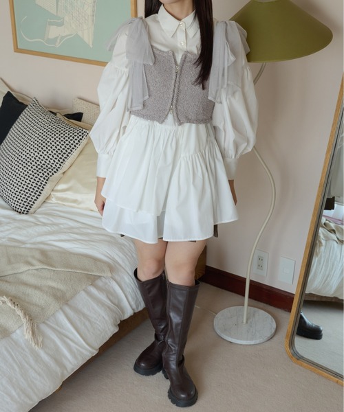 Ambre Neige(アンブルネージュ)の「2way double zip glitter tulle bustier / 2wayWジップラメチュールビスチェ(キャミソール・レディース・チャコールグレー/ライトグレー/アイボリー・FREE)」の11枚目の写真