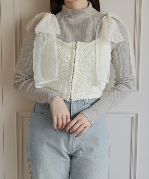 Ambre Neige(アンブルネージュ)の「2way double zip glitter tulle bustier / 2wayWジップラメチュールビスチェ(キャミソール・レディース・チャコールグレー/ライトグレー/アイボリー・FREE)」の5枚目の写真