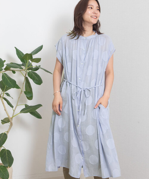 POU DOU DOU（プードゥドゥ）の「＜madeinINDIA＞サークルカットドビーワンピース（ワンピース・レディース・ライトブルー/ブラック/オフホワイト・3）」の3枚目の写真