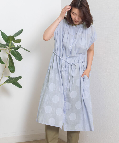 POU DOU DOU（プードゥドゥ）の「＜madeinINDIA＞サークルカットドビーワンピース（ワンピース・レディース・ライトブルー/ブラック/オフホワイト・3）」の10枚目の写真