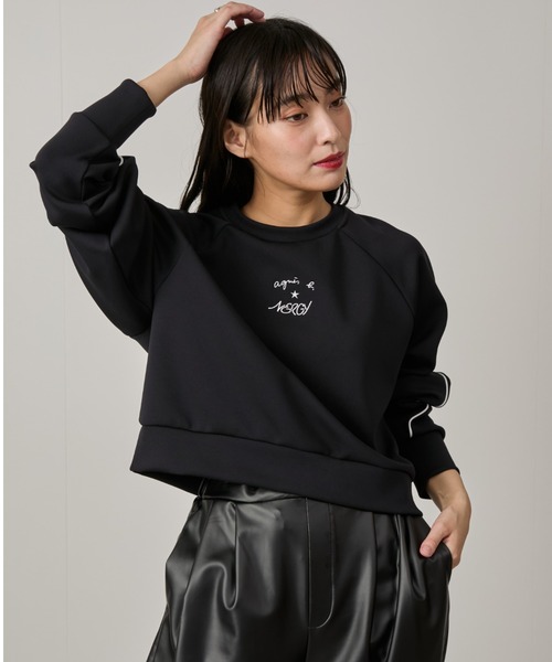 agnes b.（アニエスベー）の「＜WEB限定＞【agnes b.×NERGY】クロップド丈クルーネックプルオーバー（Tシャツ/カットソー・レディース・キナリ/ブラック・FREE）」の8枚目の写真