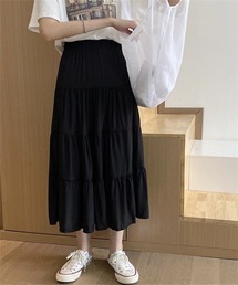 皺加工ティアードスカート
